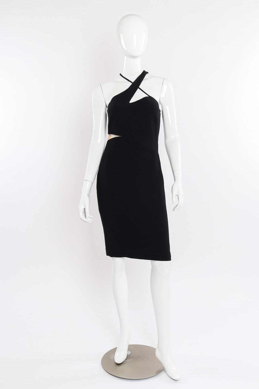 Versace Asymmetric Cut-Out Dress front view on mannequin @Recessla