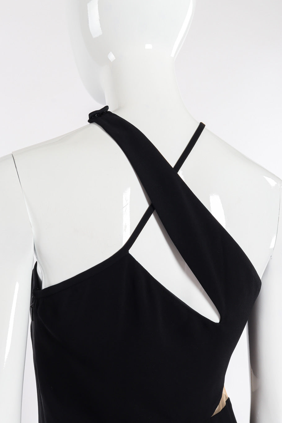 Versace Asymmetric Cut-Out Dress crossover straps back view closeup @Recessla