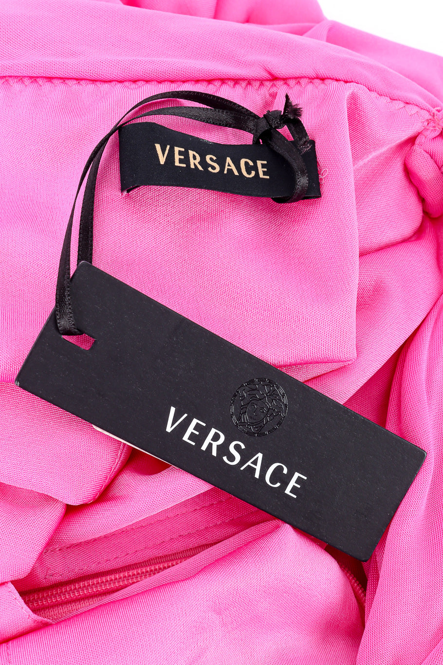 Versace Ruche One-Shoulder Dress label and original tag closeup @Recessla