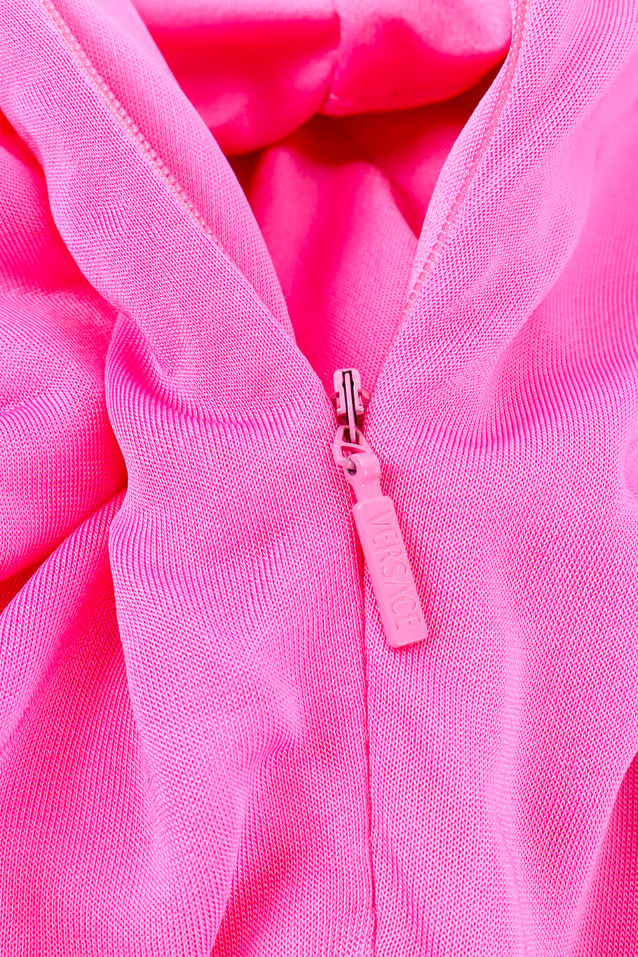 Versace Ruche One-Shoulder Dress zipper closure closeup @Recessla