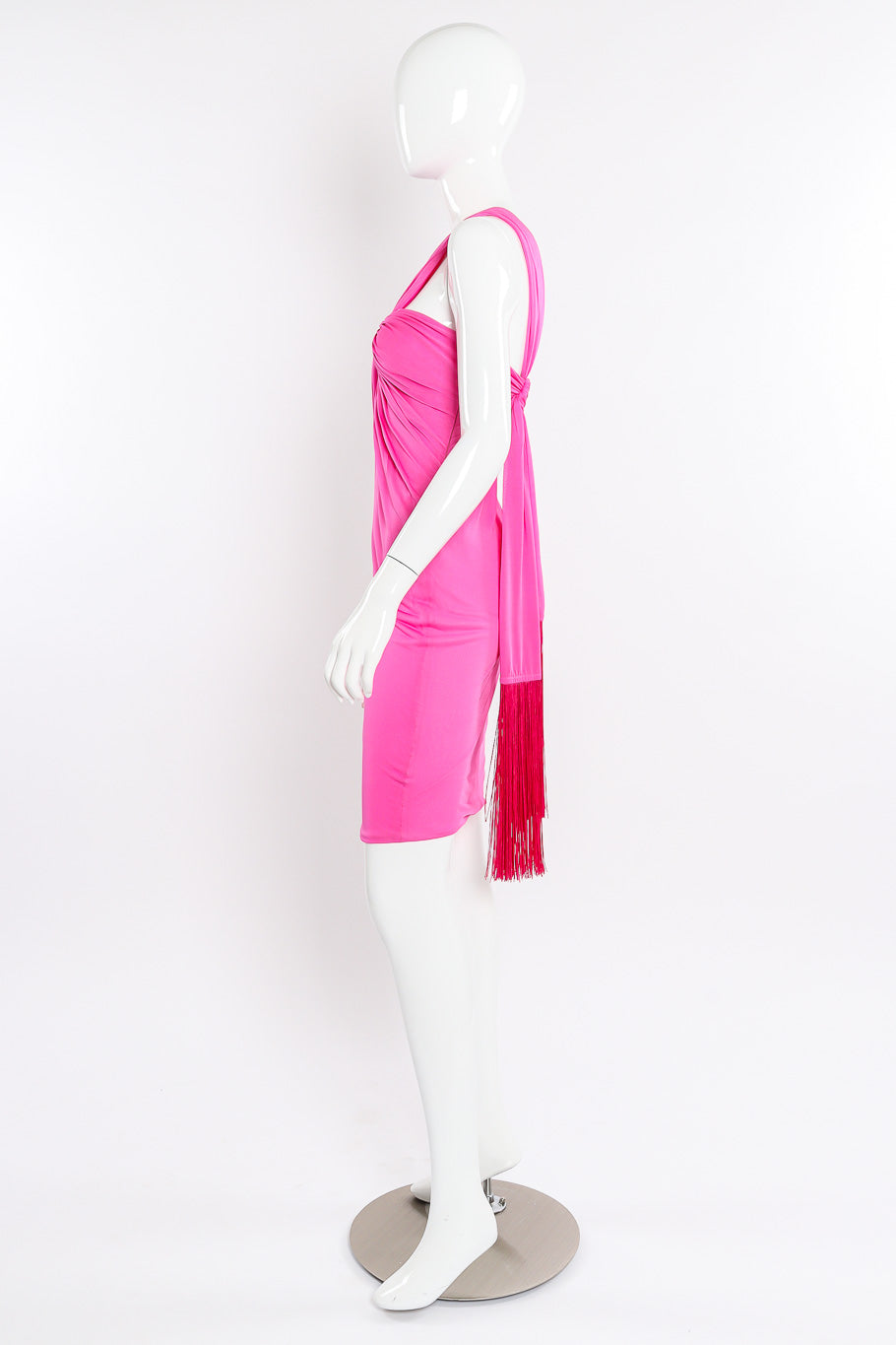 Versace Ruche One-Shoulder Dress side view on mannequin @Recessla