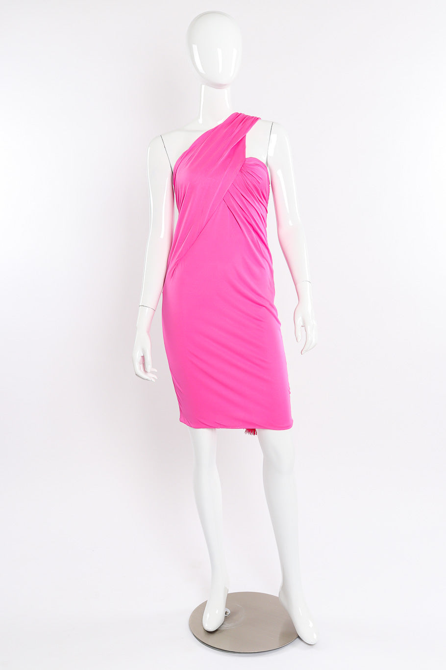 Versace Ruche One-Shoulder Dress front view on mannequin @Recessla