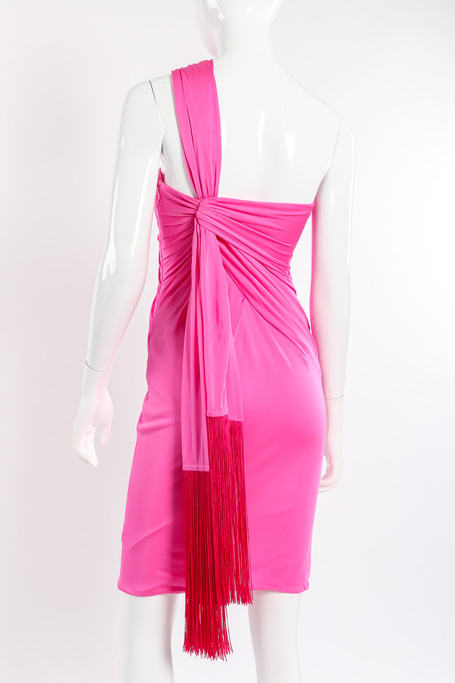 Versace Ruche One-Shoulder Dress back view closeup on mannequin @Recessla