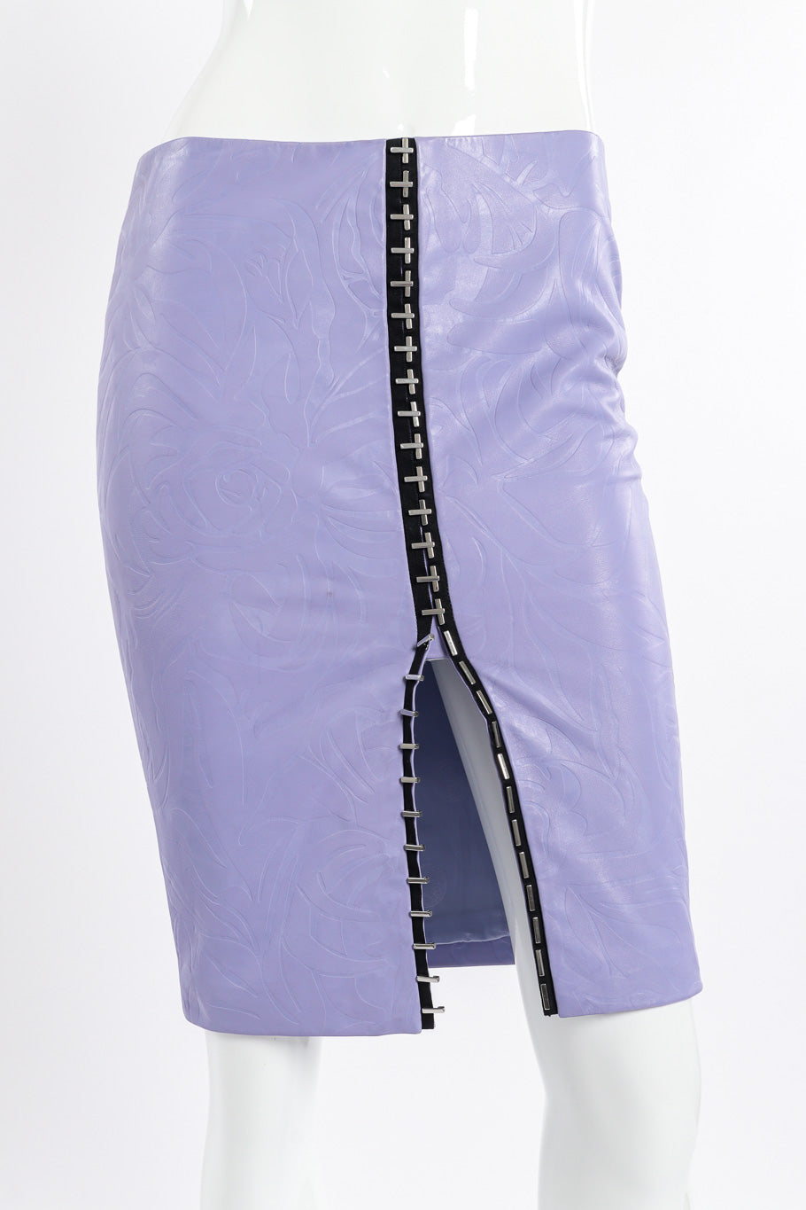 Versace Embossed Leather Pencil Skirt front view on mannequin closeup @Recessla