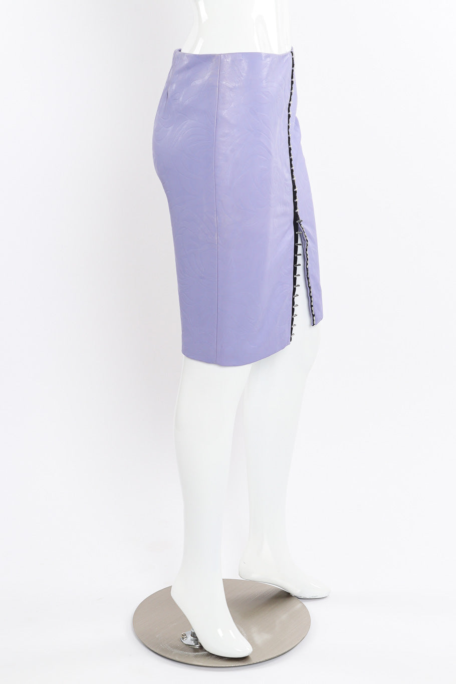 Versace Embossed Leather Pencil Skirt side view on mannequin @Recessla