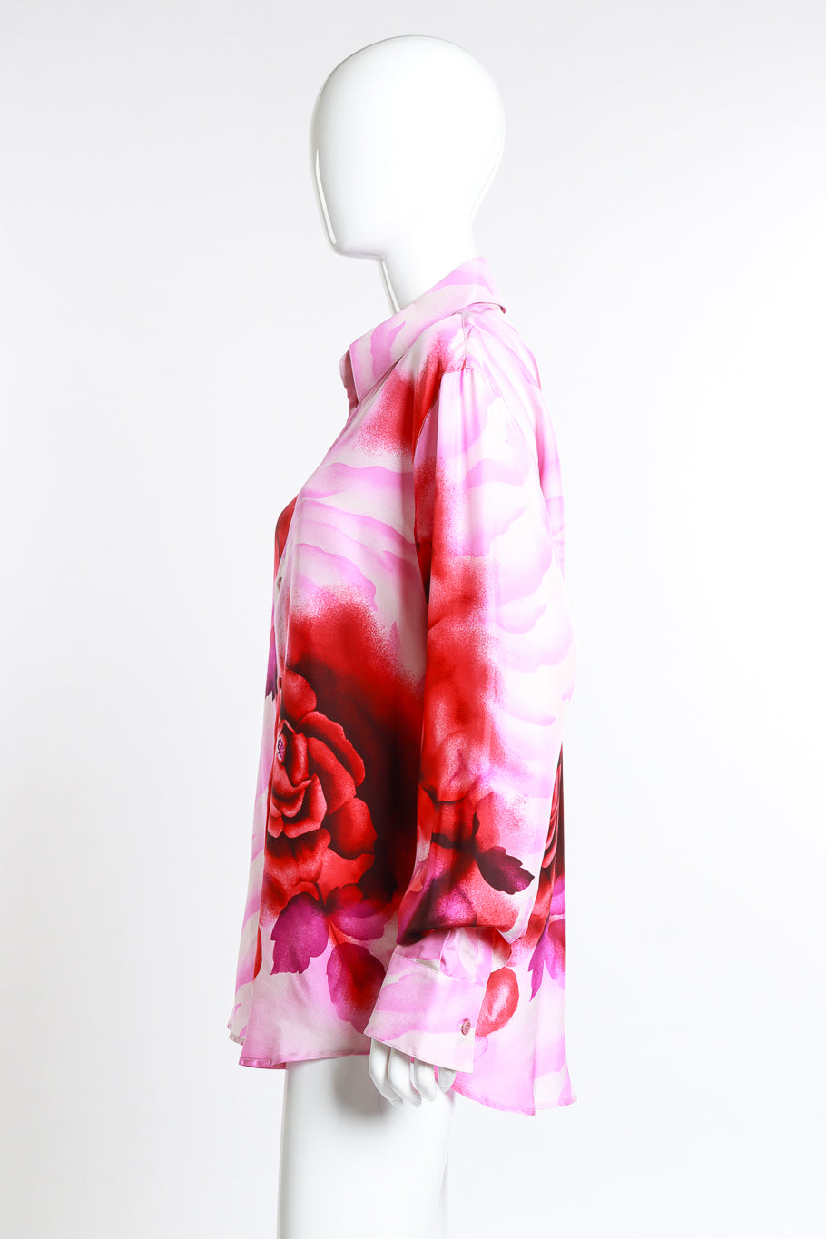 Vintage Versace Rose Print Blouse side view on mannequin @RECESS LA
