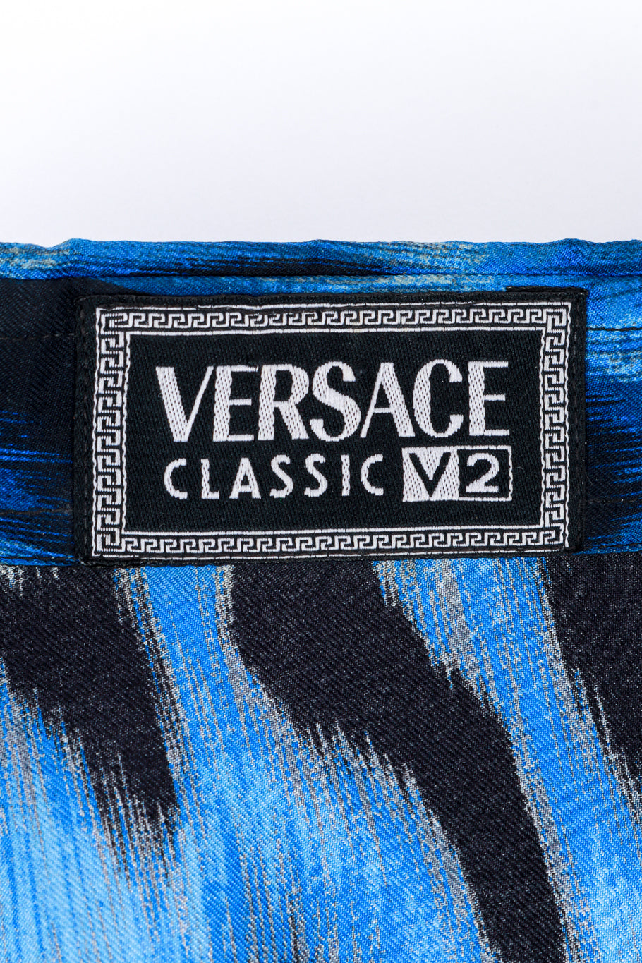 Vintage Versace Classic V2 Animal Print Blouse signature label closeup @recess la