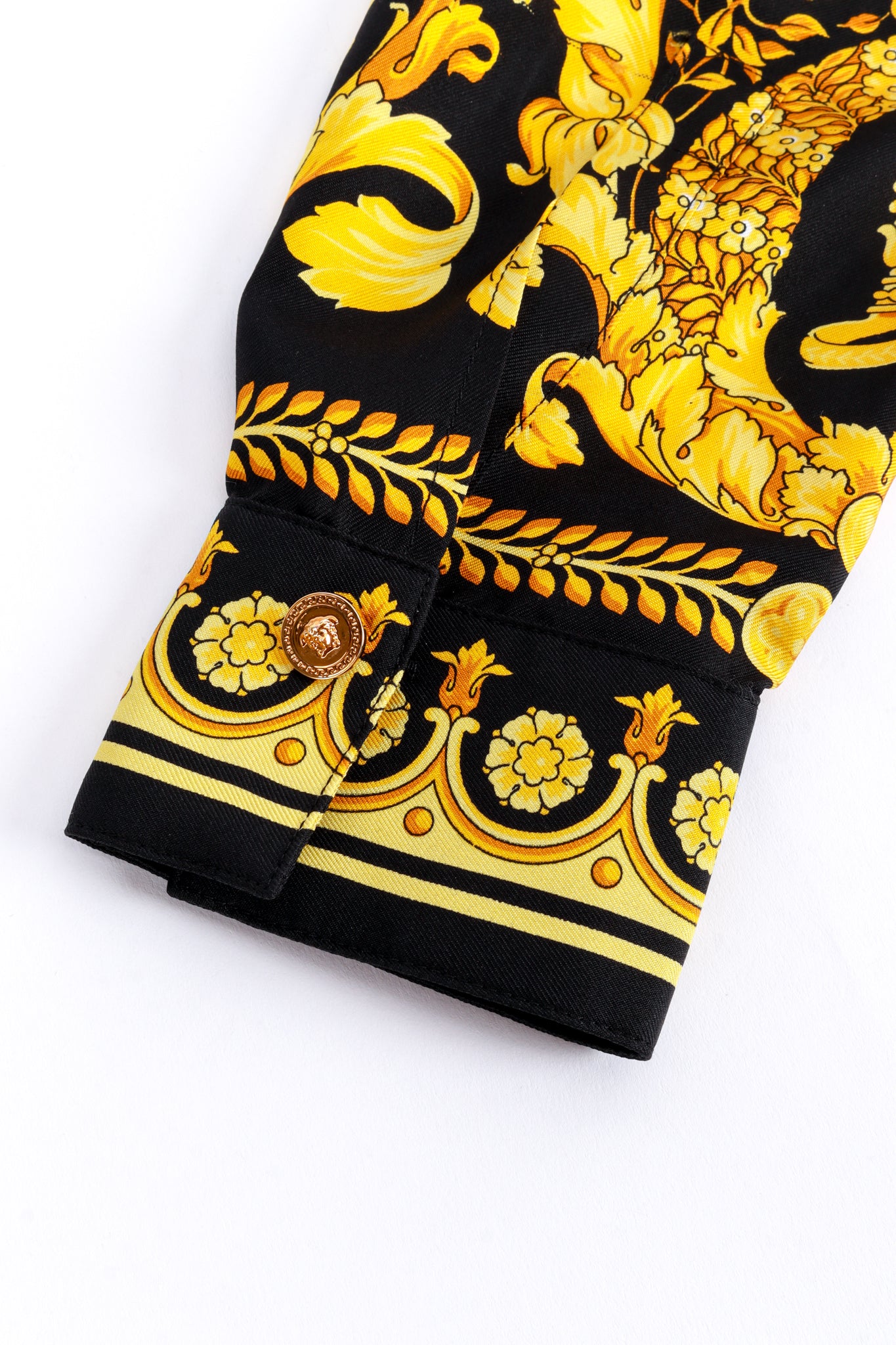 Versace Baroque Crown Silk Button Up sleeve detail @recess la