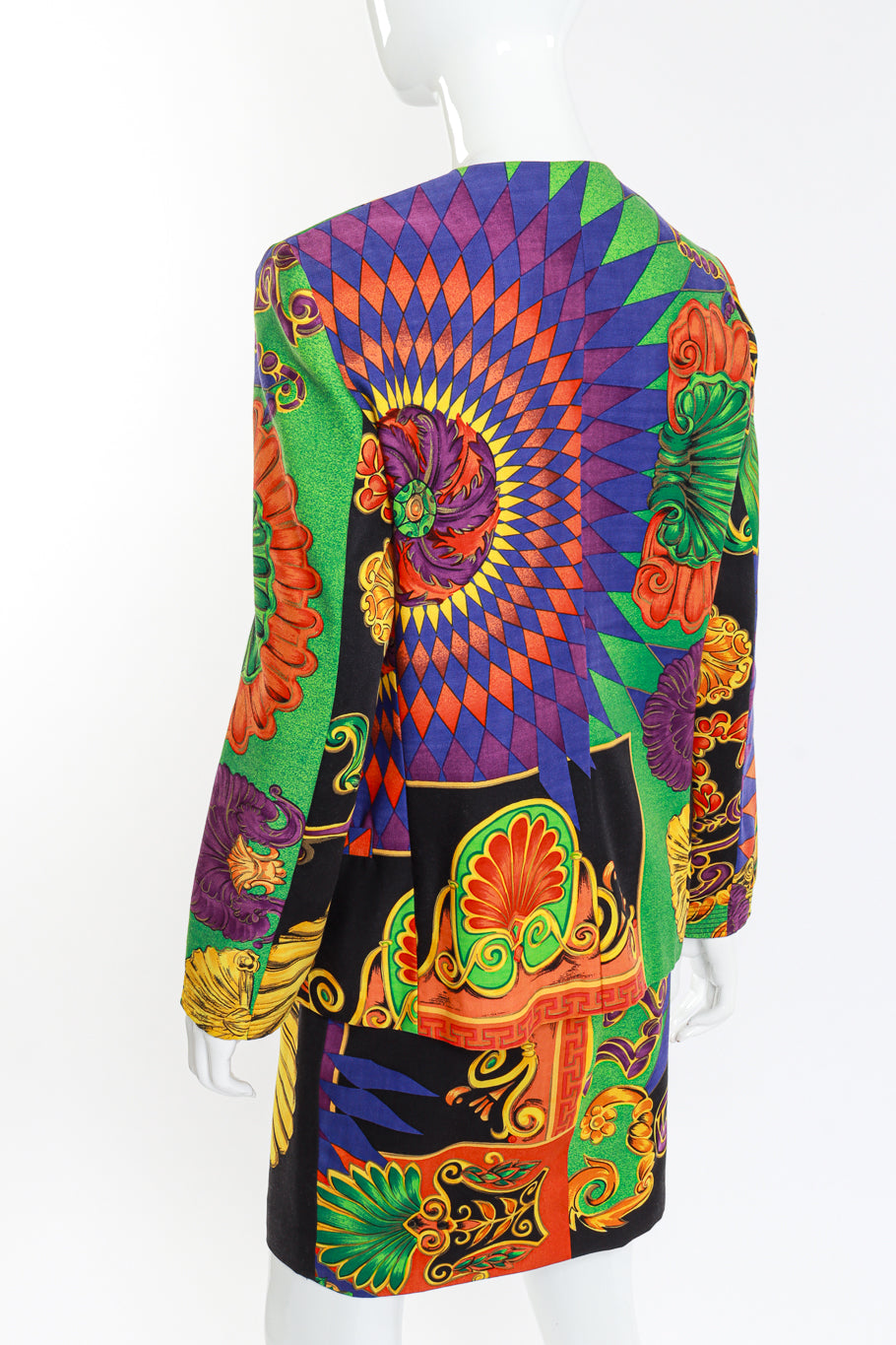 Versace 1991 Cornucopia of Prints Skirt Suit back mannequin @RECESS LA