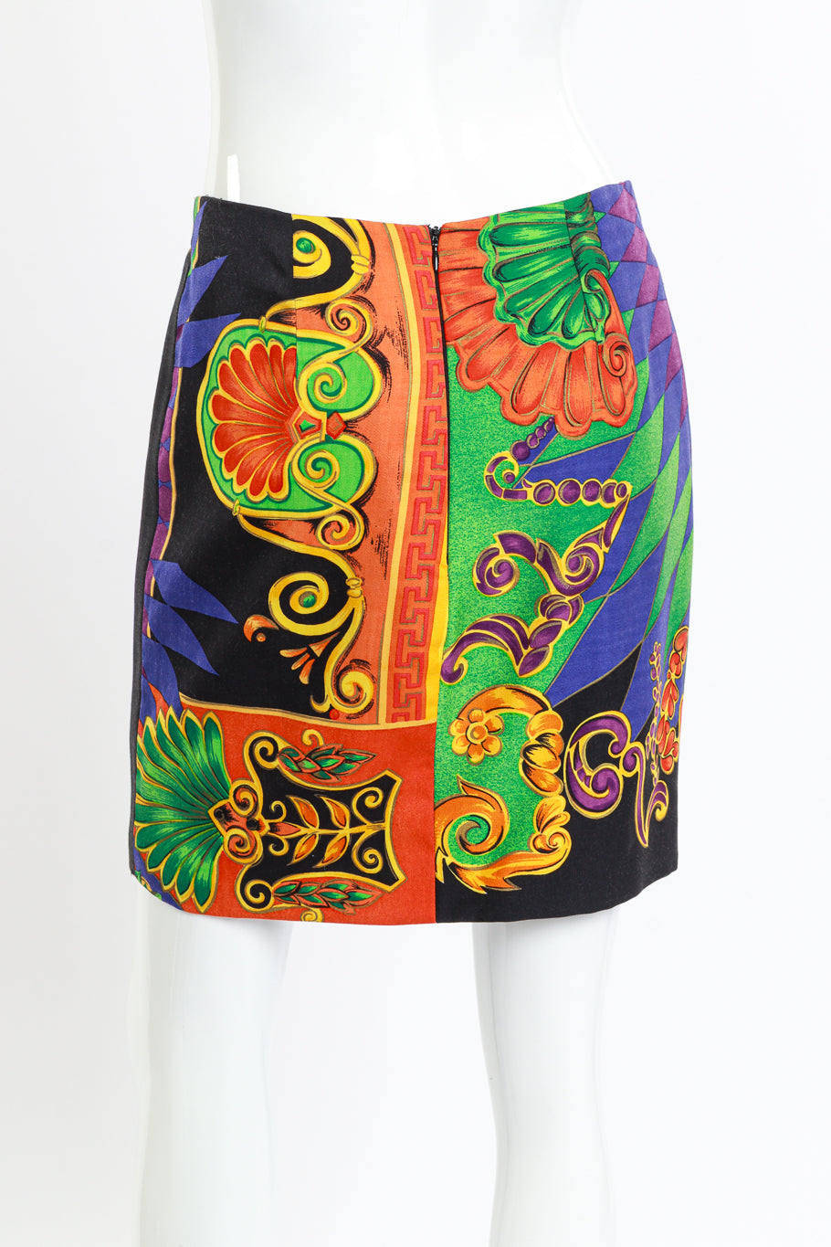 Versace 1991 Cornucopia of Prints Skirt Suit skirt back mannequin @RECESS LA