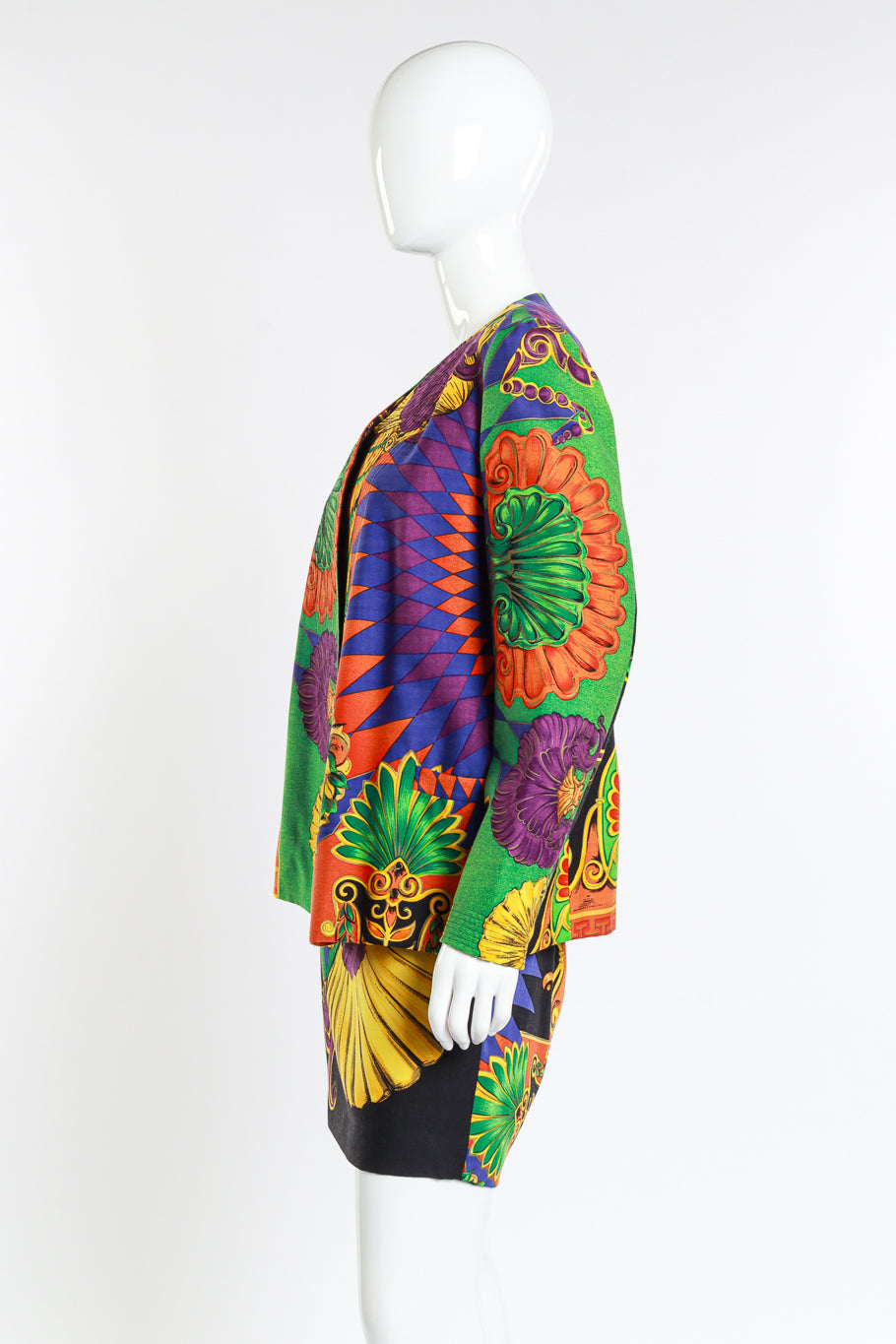 Versace 1991 Cornucopia of Prints Skirt Suit side mannequin @RECESS LA