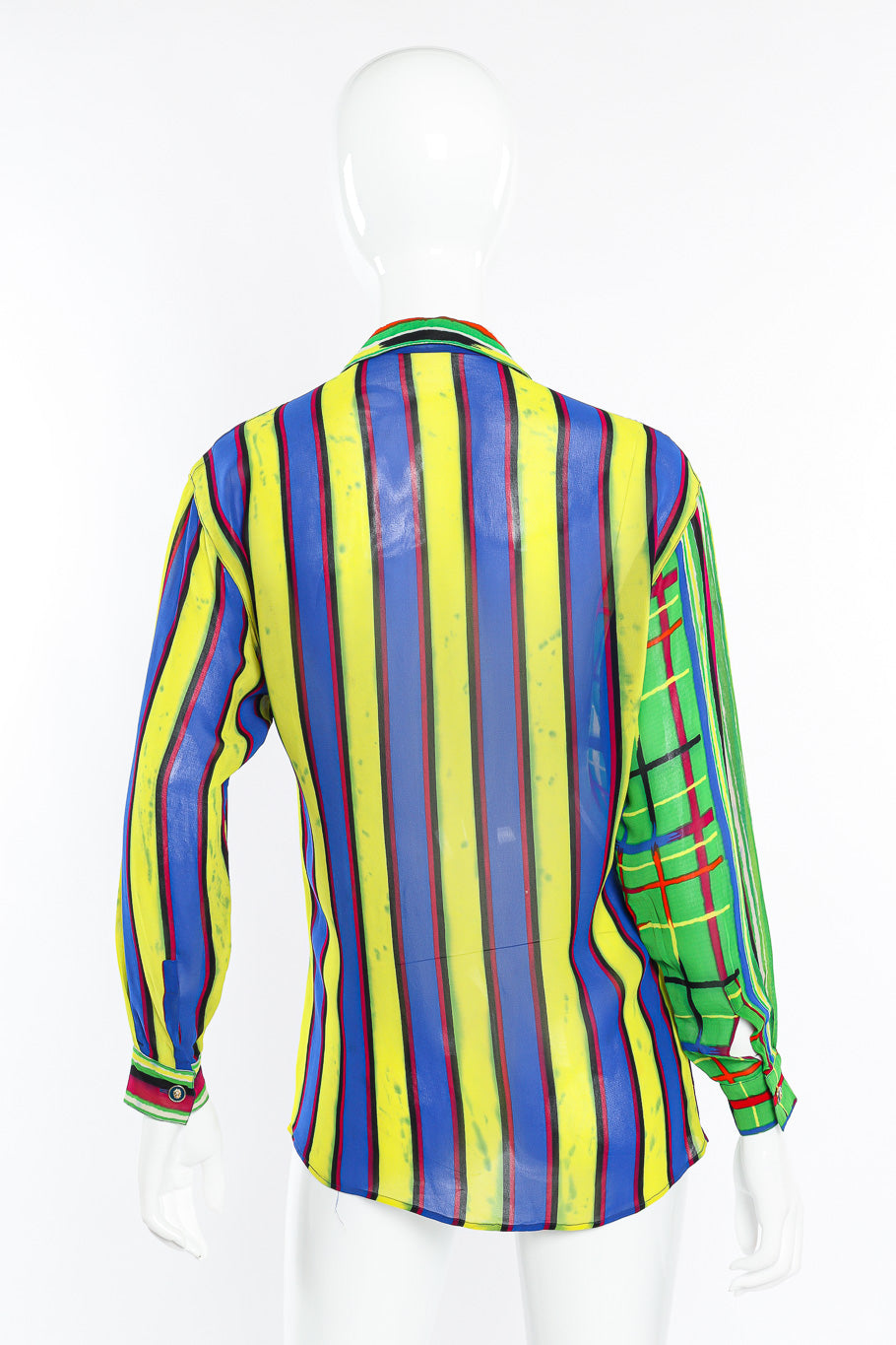 Vintage Versus Versace RYGB Long Sleeve Button Up back view on mannequin @Recessla