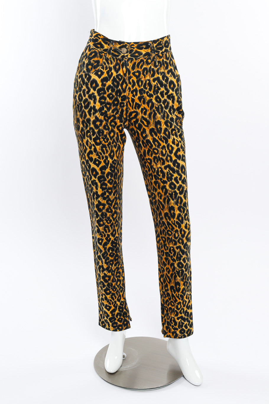 Versus Versace Leopard Print Denim Pant front view on mannequin @Recessla