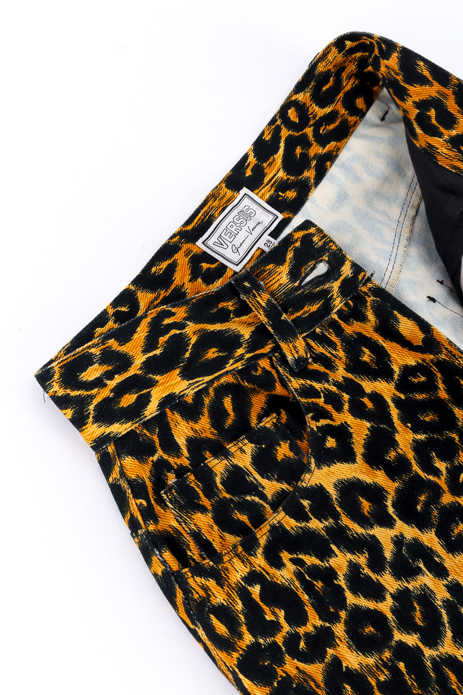 Versus Versace Leopard Print Denim Pant waist closeup @Recessla