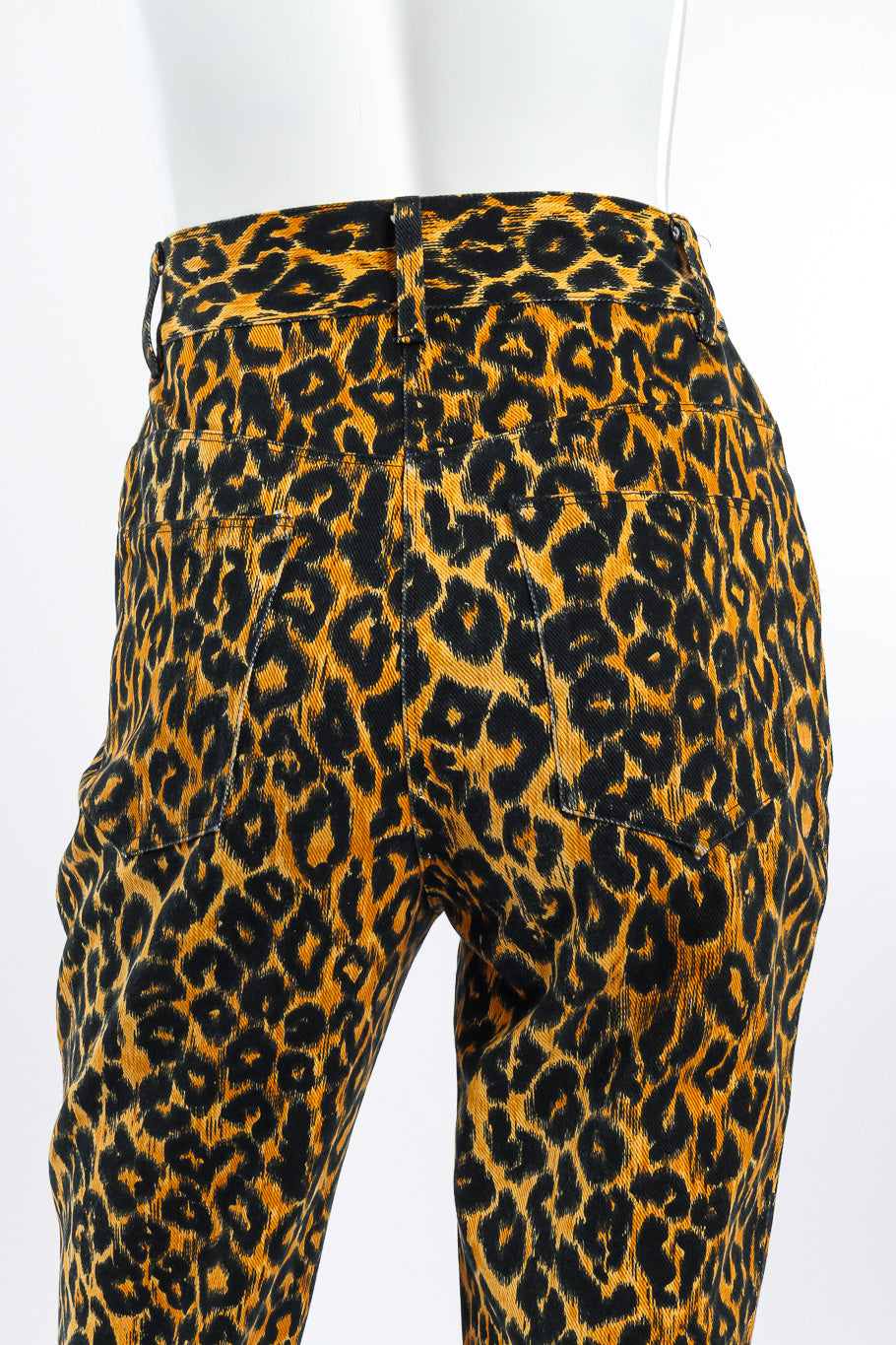 Versus Versace Leopard Print Denim Pant back view closeup on mannequin @Recessla