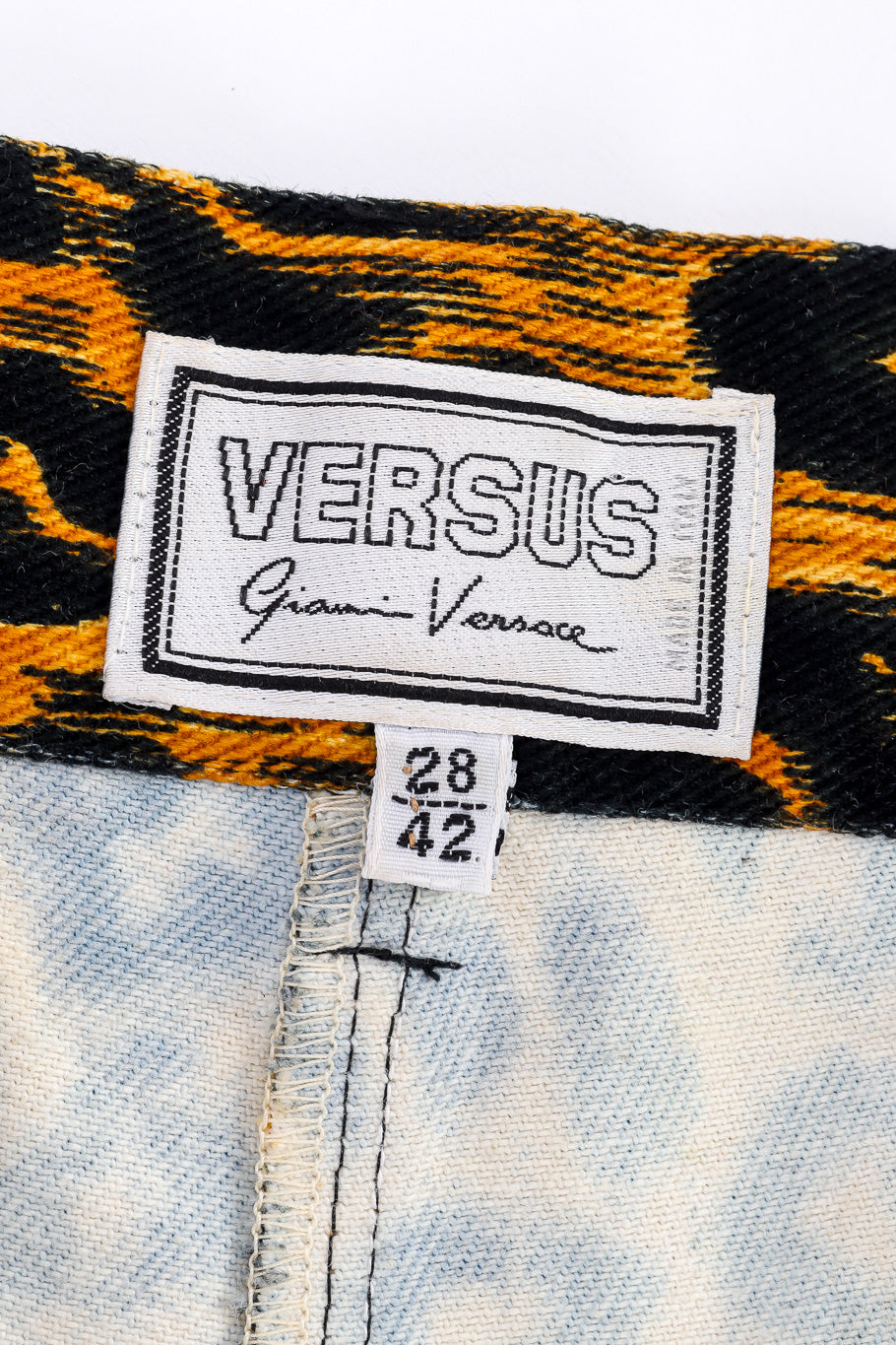 Versus Versace Leopard Print Denim Pant label closeup @Recessla