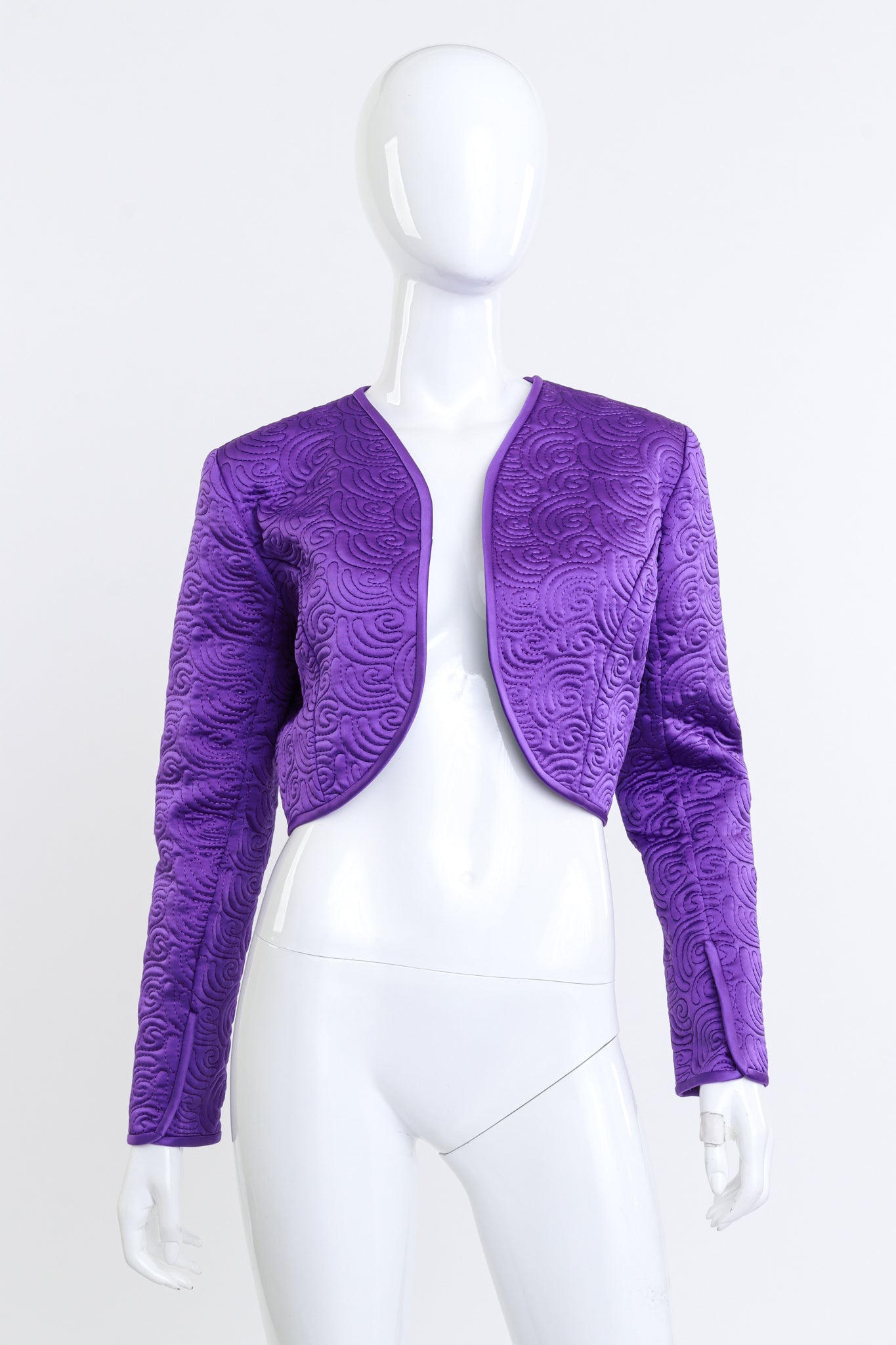 Vintage Victor Costa Swirl Quilted Bolero Jacket front on mannequin @recess la