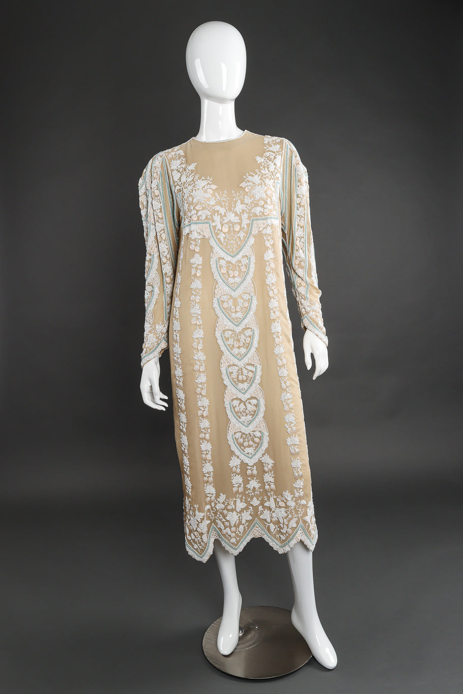 Vintage beaded shift dress on mannequin front @recessla
