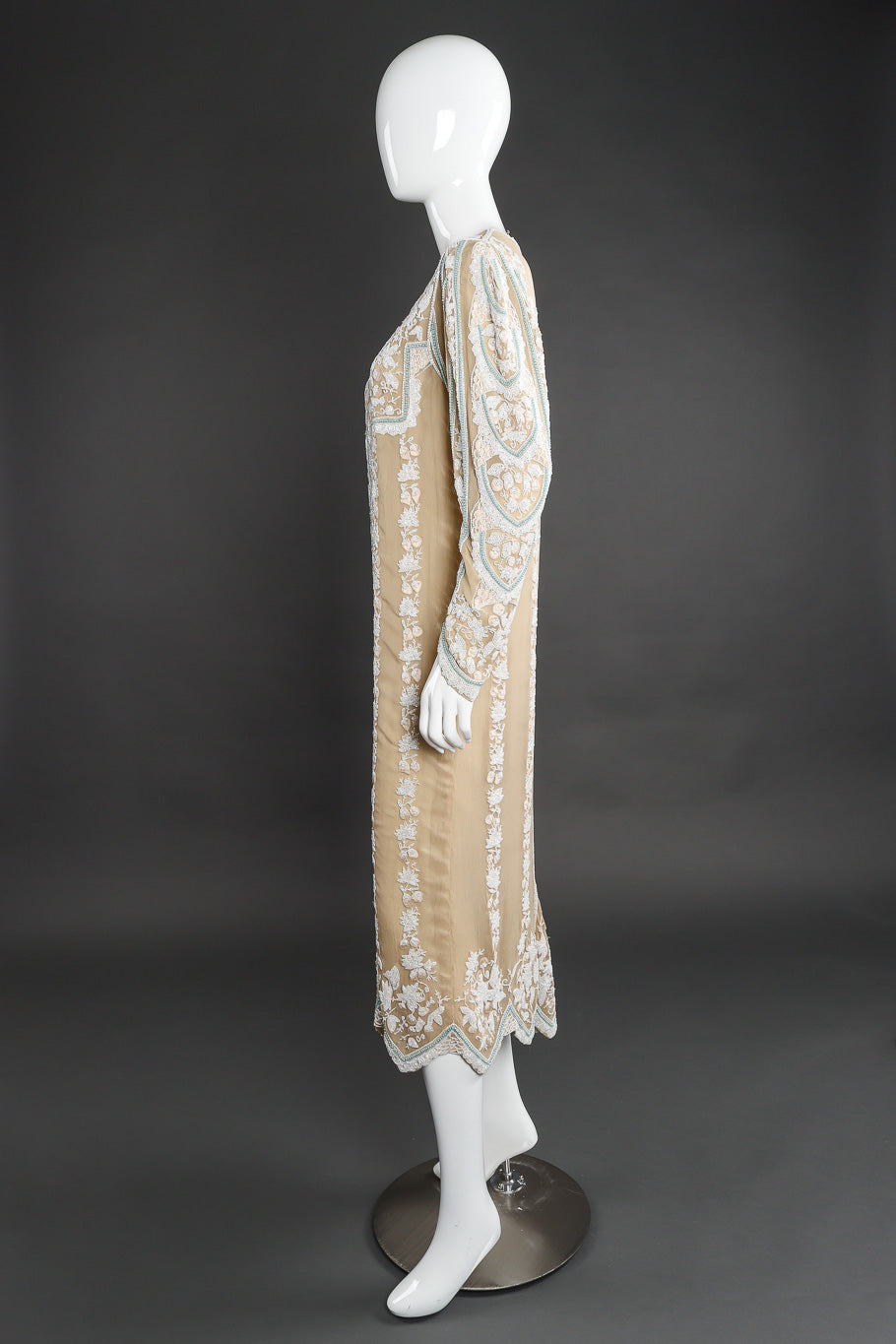 Vintage beaded shift dress on mannequin side @recessla