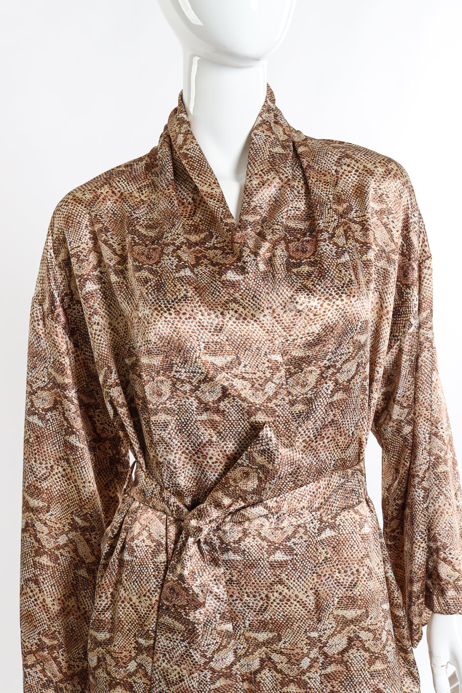 Vintage Valentino Intimo Satin Python Print Robe front on mannequin closeup @recess la