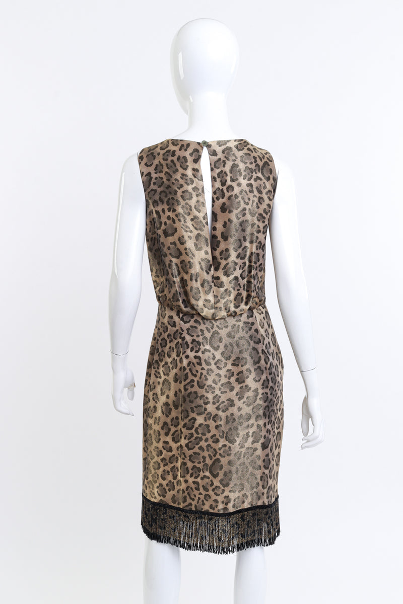 Vintage Valentino Iridescent Leopard Print Fringe Dress back on mannequin @recess la