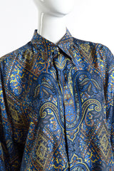 Vintage Versace Classic V2 Paisley Print Blouse front on mannequin collar closeup @recess la