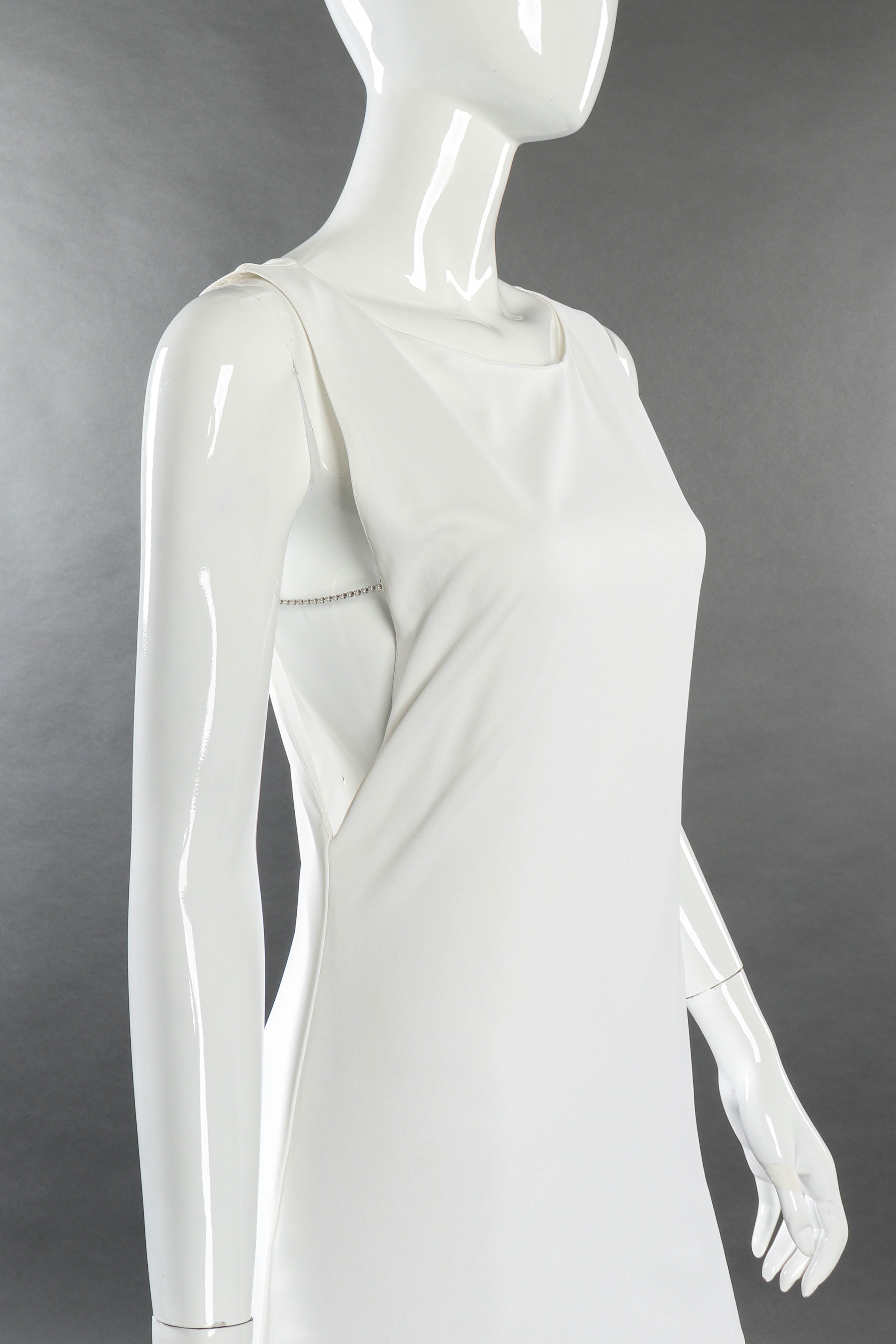Vintage Versus Gianni Versace Crystal Cutout Sheath Dress 3/4 front on mannequin closeup @recessla