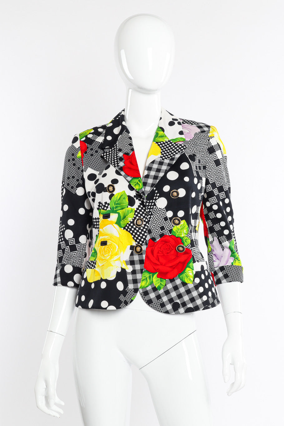 Vintage Versus Versace Floral Checkered Print Jacket front view on mannequin @Recessla