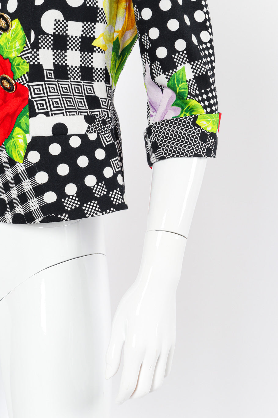Vintage Versus Versace Floral Checkered Print Jacket sleeve closeup @Recessla