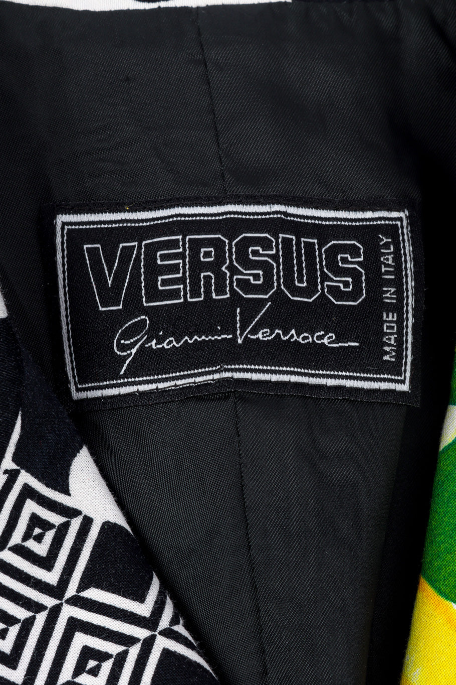 Vintage Versus Versace Floral Checkered Print Jacket signature label closeup @Recessla
