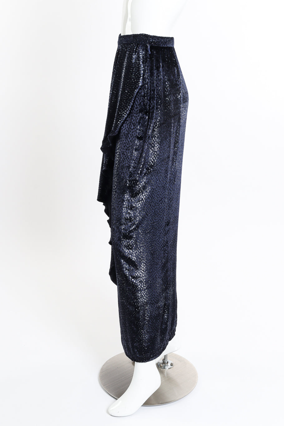 Vicky Tiel Metallic Silk Velvet Skirt side on mannequin @recessla