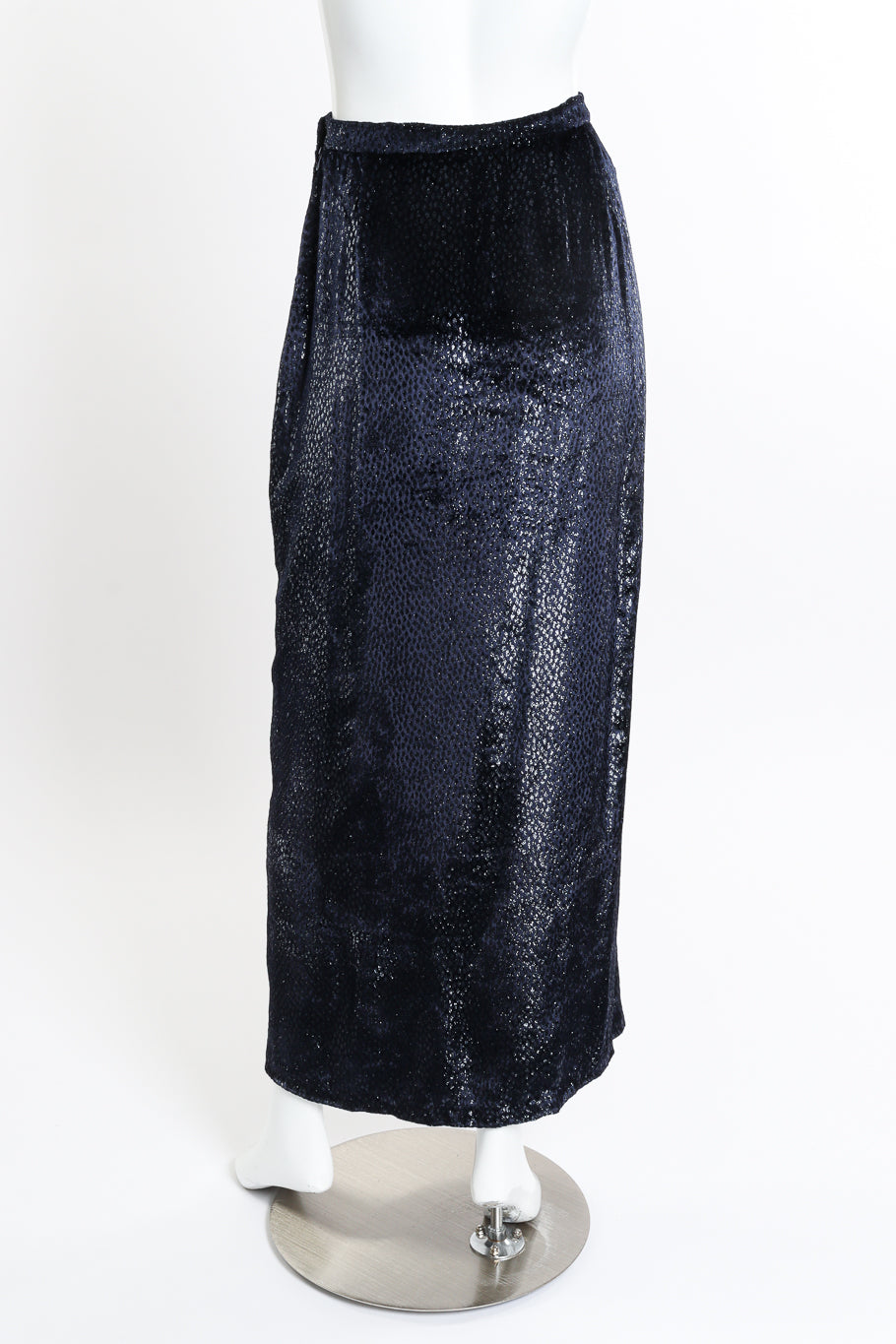 Vicky Tiel Metallic Silk Velvet Skirt back on mannequin @recessla