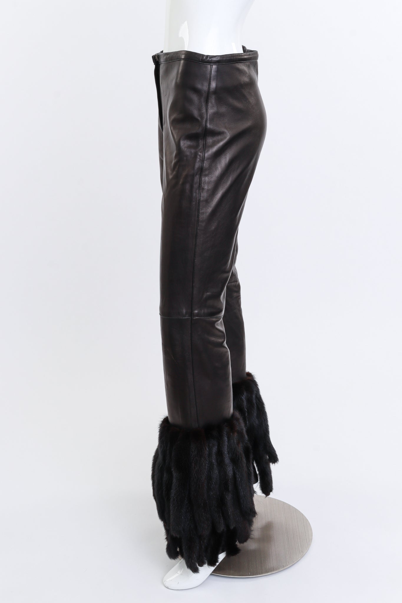 Mink Tail Leather Pant by Victoire on mannequin side @recessla