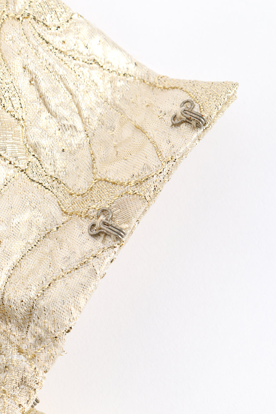 Vintage Victor Costa Strapless Floral Lamé Gown hook closeup @recess la