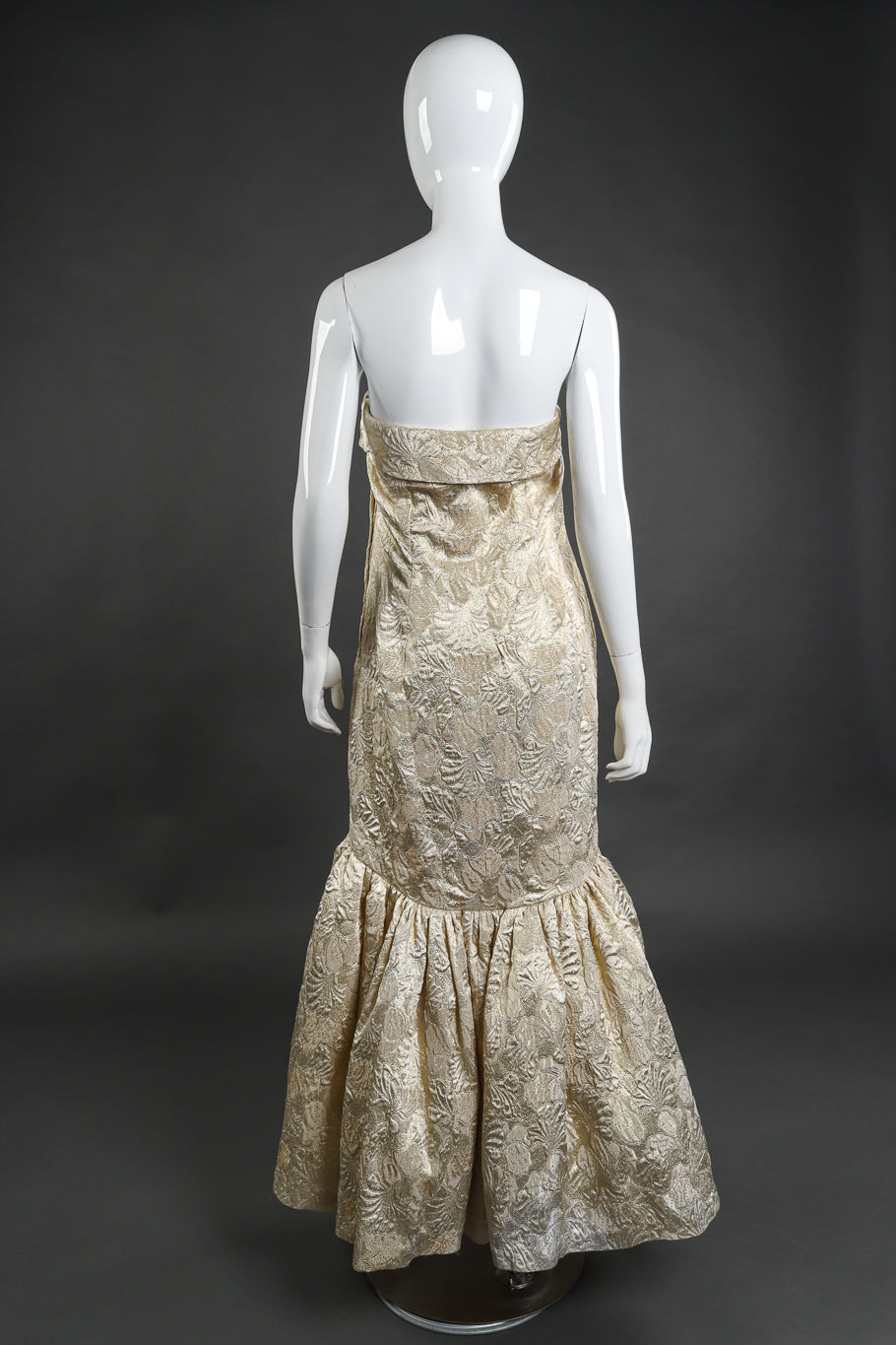 Vintage Victor Costa Strapless Floral Lamé Gown back on mannequin @recess la