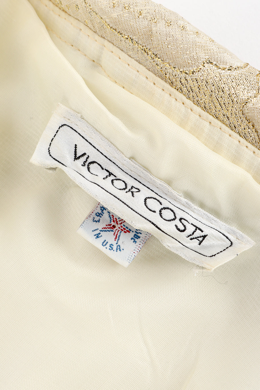 Vintage Victor Costa Strapless Floral Lamé Gown signature label @recess la