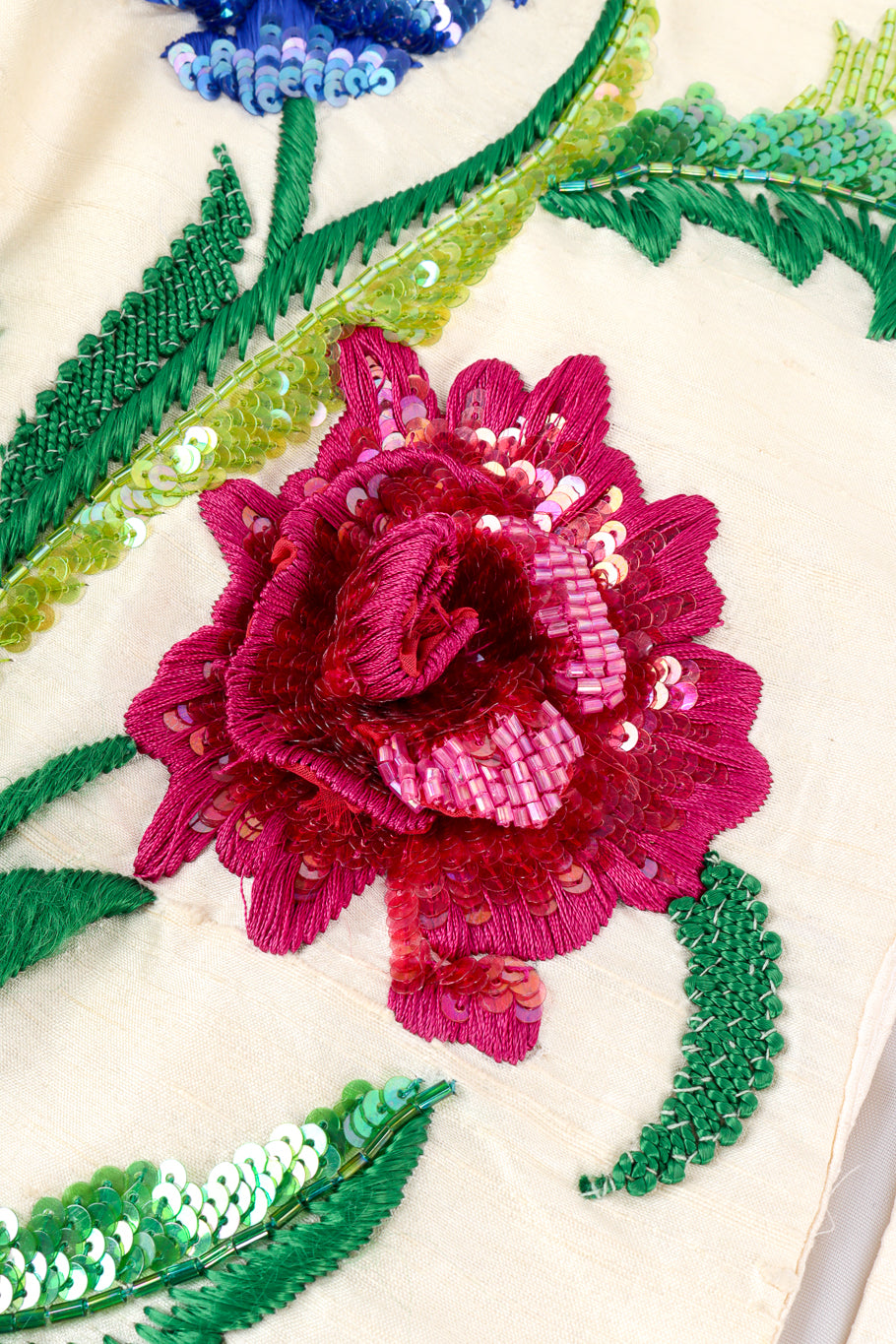 Vintage Victor Costa Sequin Flower Garden Jacket flower beadwork closeup @recess la