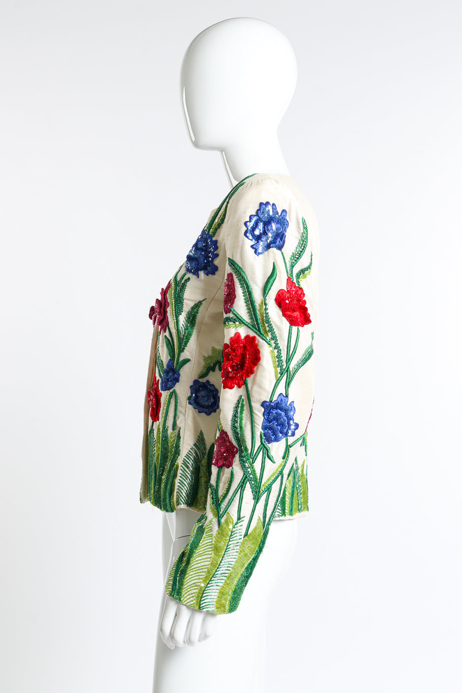 Vintage Victor Costa Sequin Flower Garden Jacket side on mannequin @recess la
