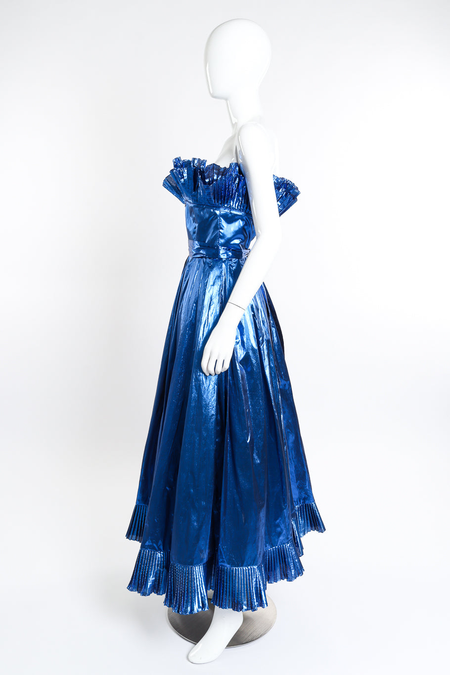Vintage Victor Costa Metallic Ruffle Gown side on mannequin @recessla