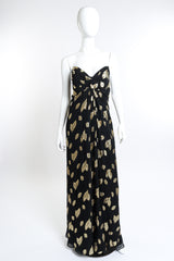 Vintage Victor Costa Strapless Lamé Leaf Dress front on mannequin @recess la