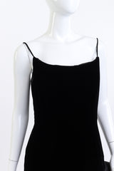 Vintage Victor Costa Asymmetric Ruffle Velvet Dress front on mannequin closeup @recess la