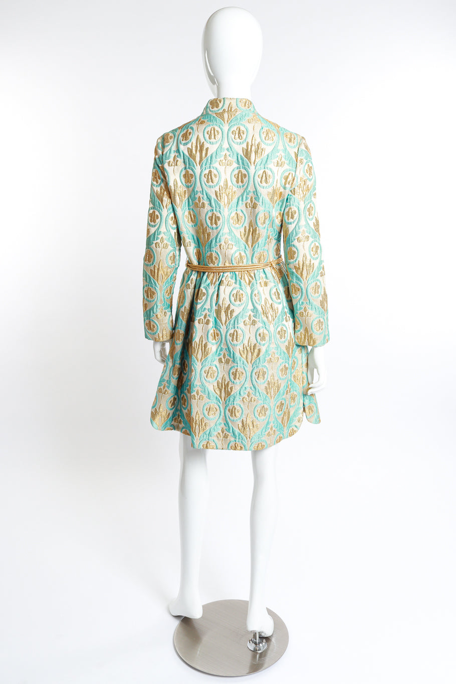 Vintage Victor Costa gold lurex floral embroidered evening coat rear view as worn on mannequin @RECESS LA