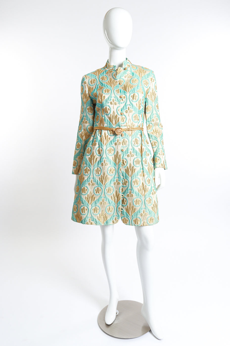 Vintage Victor Costa gold lurex floral embroidered evening coat as worn closed on mannequin @RECESS LA