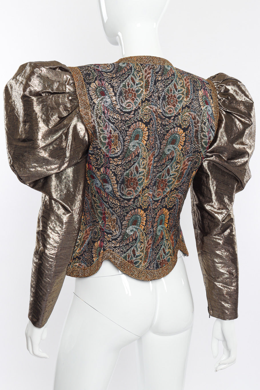 Vintage Victor Costa Paisley Puff Sleeve Jacket back on mannequin closeup @recessla