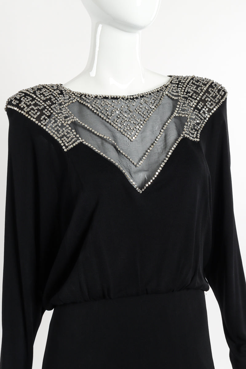 Beaded Blouson Dolman Dress by Victoria Royal on mannequin front close @recessla