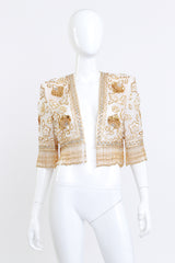 Vintage Victoria Royal Beaded Organza Crop Jacket front on mannequin @recess la