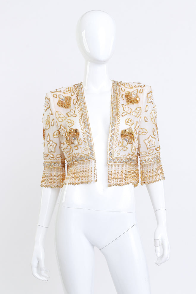 Vintage Victoria Royal Beaded Organza Crop Jacket front on mannequin @recess la