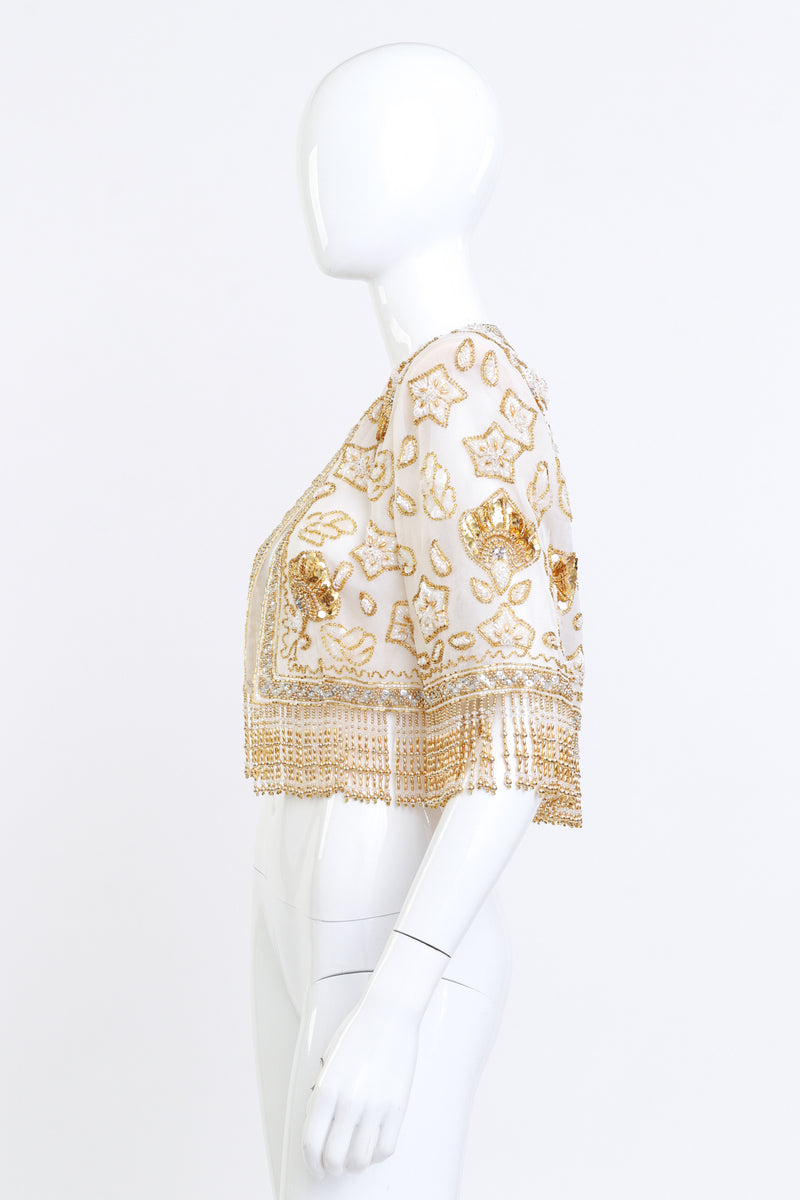 Vintage Victoria Royal Beaded Organza Crop Jacket side on mannequin @recess la