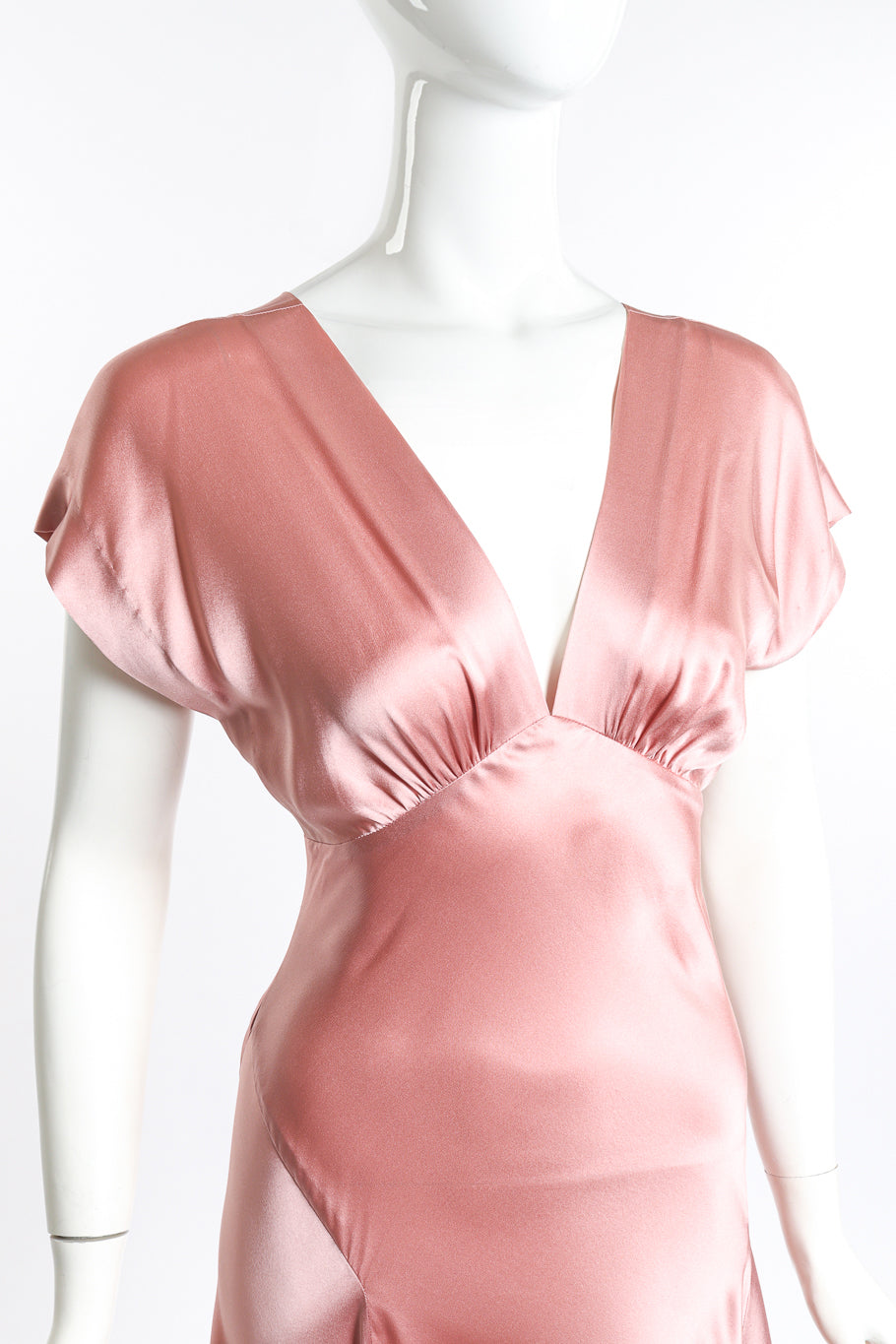 Vintage JAX Bias Silk Gown close up detail of front of the dress on mannequin @Recess LA