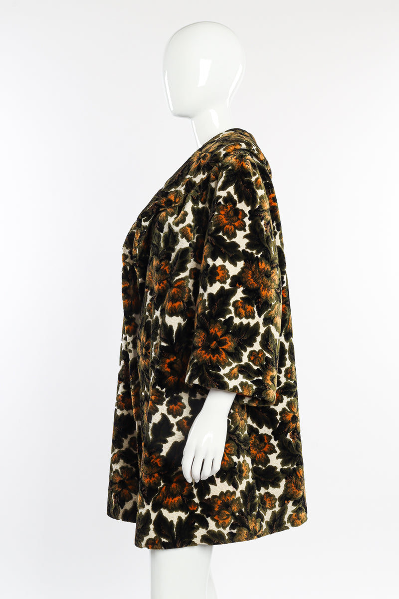 Vintage Floral Brocade Carpet Coat side on mannequin @recessla